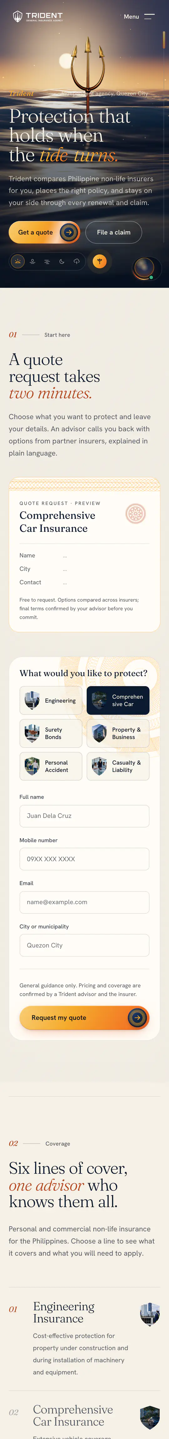 The Trident PH website on a phone